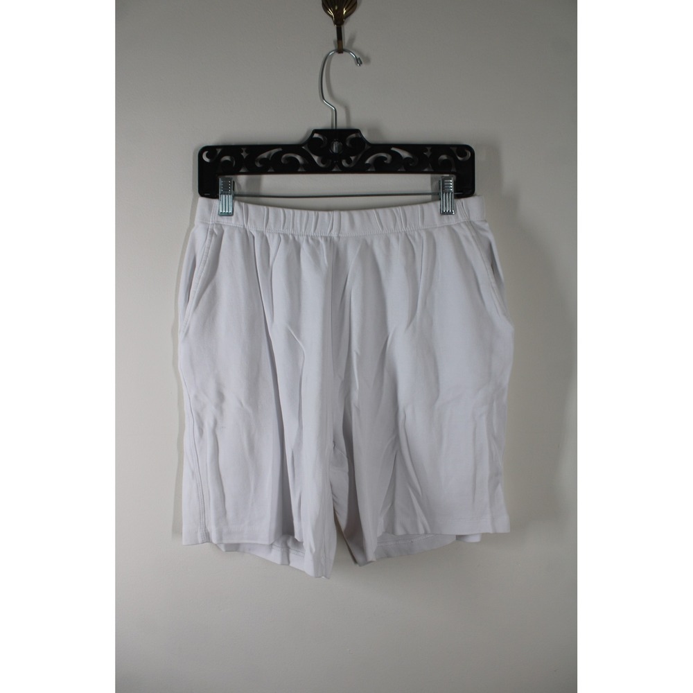 Lands' End Size M White Cotton Knit Shorts Elastic Waist Pockets Loungewear